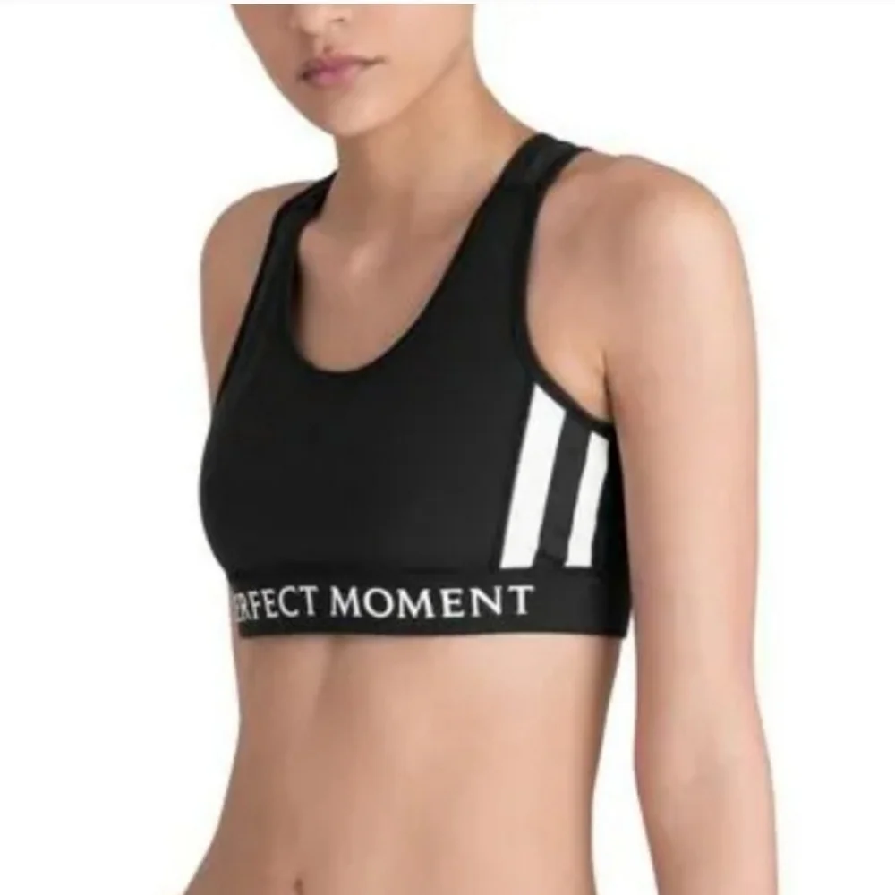 New Perfect Moment Stripes Stars Black/White Sports Bra Medium NWT